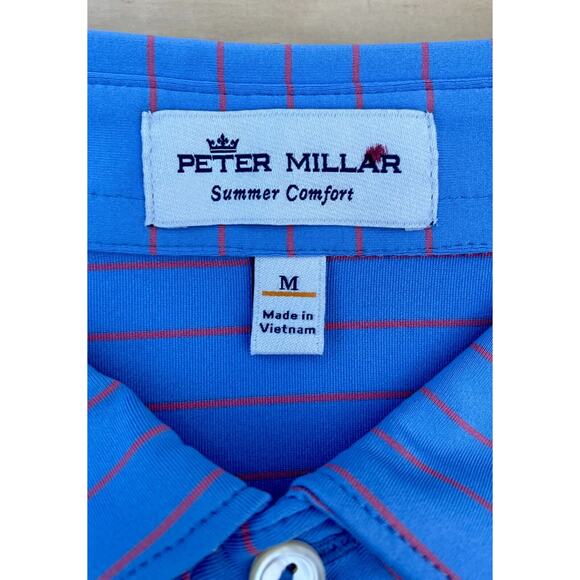Peter Millar Men's Blue W/ Red Stripes Collared‎ Short Sleeve Polo Shirt, Size M - Picture 7 of 8
